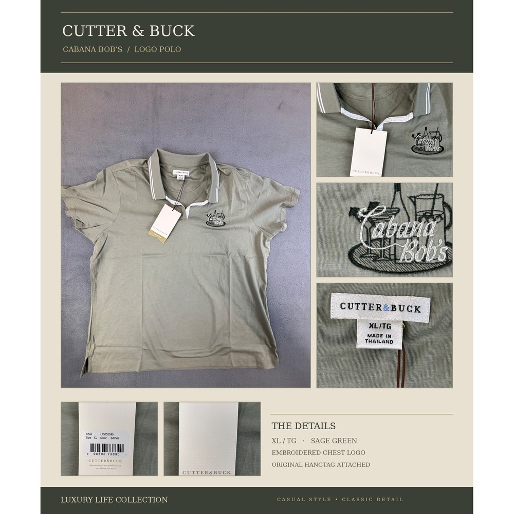 Cutter & Buck Mens XL Sage Green Cabana Bobs Logo Polo Shirt LCK05595 NWT